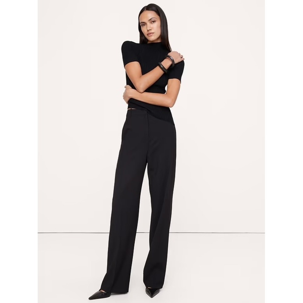 Banana Republic Pant Ultra High-Rise Modern Straight 6 Black Italian Wool Blend